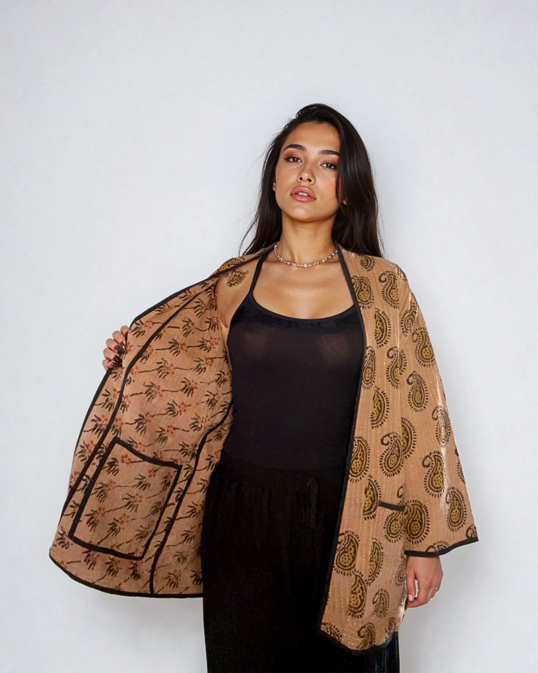 Dettaglio tessuto Kantha giacca Canto Nomade