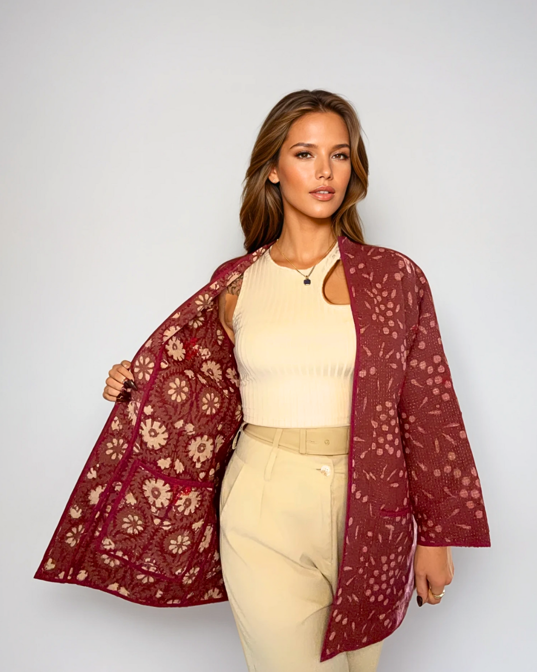 Dettaglio tessuto Kantha giacca Canto Nomade