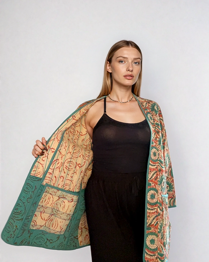 Dettaglio tessuto Kantha giacca Canto Nomade