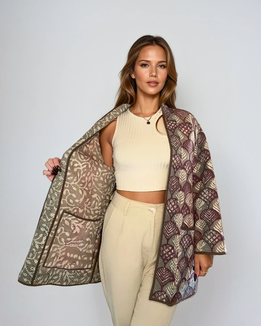 Dettaglio tessuto Kantha giacca Canto Nomade