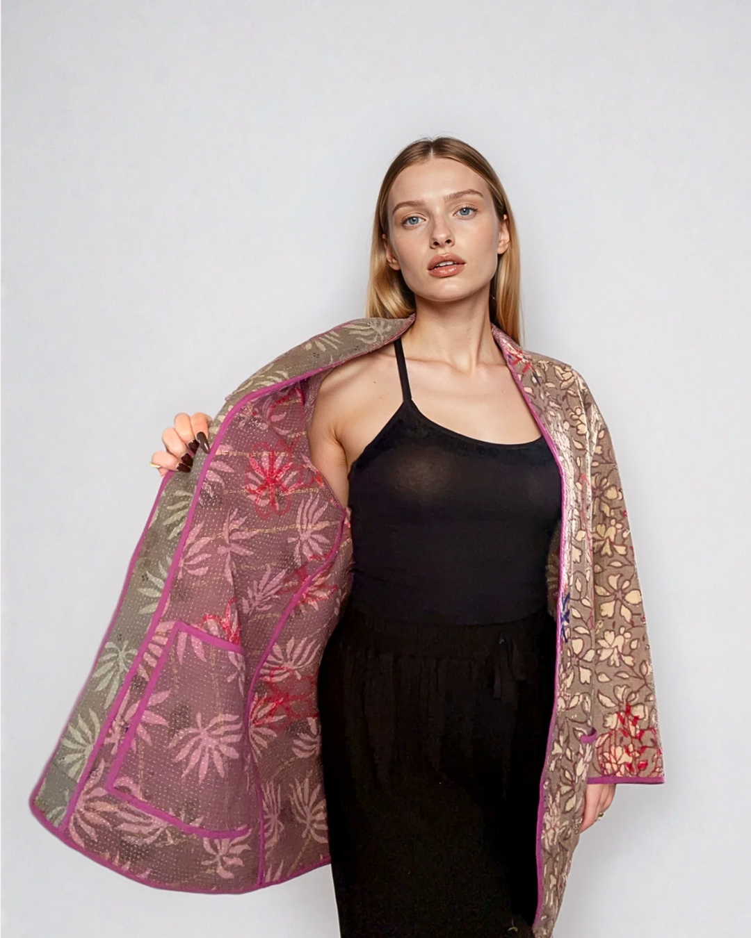 Dettaglio tessuto Kantha giacca Canto Nomade