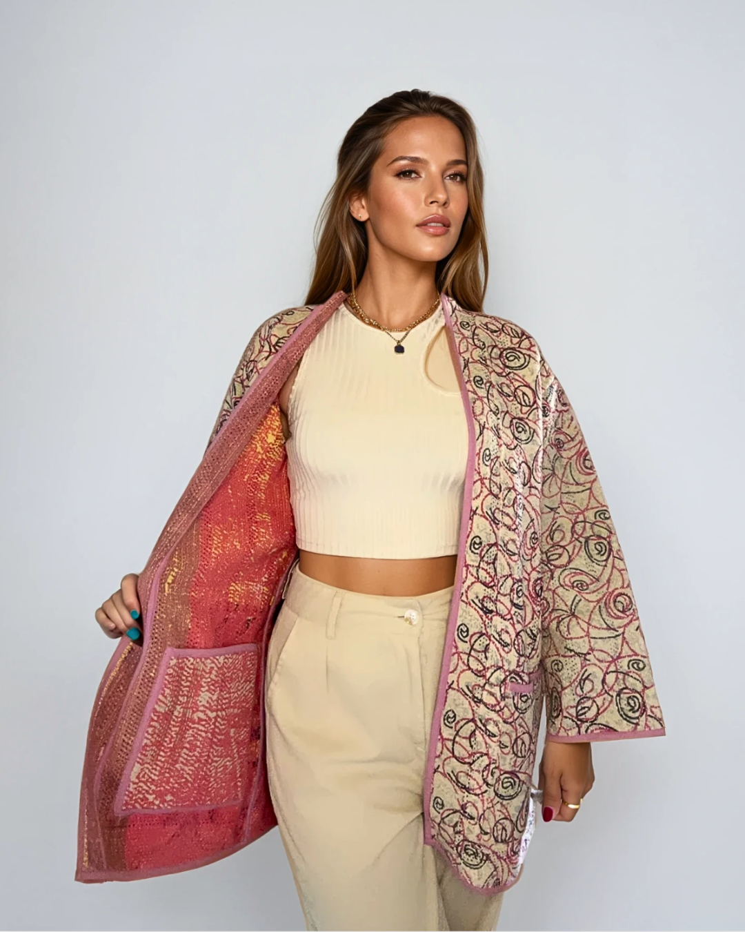 Dettaglio tessuto Kantha giacca Canto Nomade