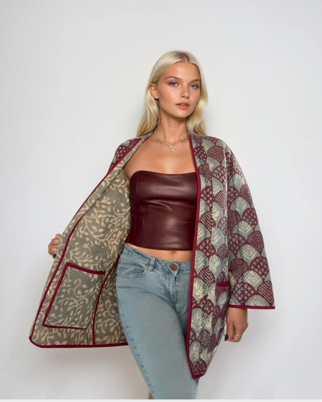 Dettaglio tessuto Kantha giacca Canto Nomade