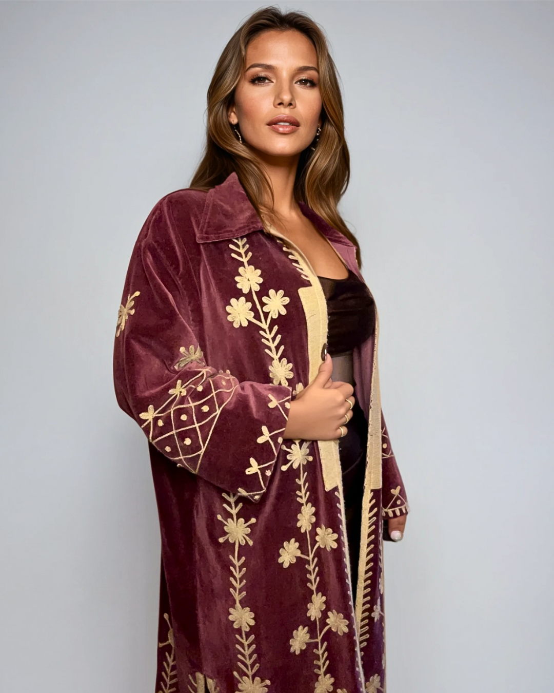 Cappotto in velluto ricamato Regina d'Oriente EcoEssence